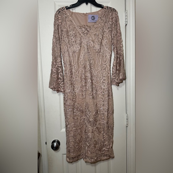 JS Collections Long Sleeve Lace Dress in Taupe - GORGEOUS!! - Picture 1 of 5